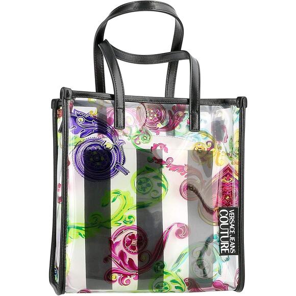 VERSACE 2 Pc Set Clear Tote Bag Purse and Cosmetics Pouch JEANS COUTURE - Picture 1 of 10